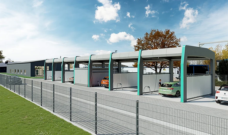 Moderne PKW-Waschanlage mit SB-Waschboxen